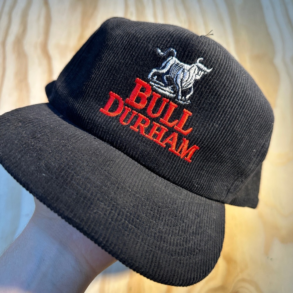 Bull Durham Mens OSFM Black Corduroy Snapback Hat Embroidered Logo